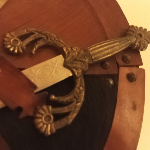 Vintage wall decoration set with swords, shield & leather masks