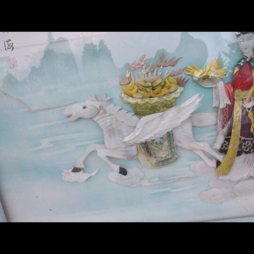 Chinese traditional 3D painting used 90x60 silk with shells