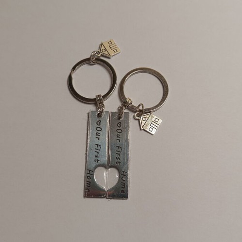 Matching keychain set for couples, new, silver Our First Home