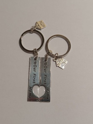 Matching keychain set for couples, new, silver Our First Home