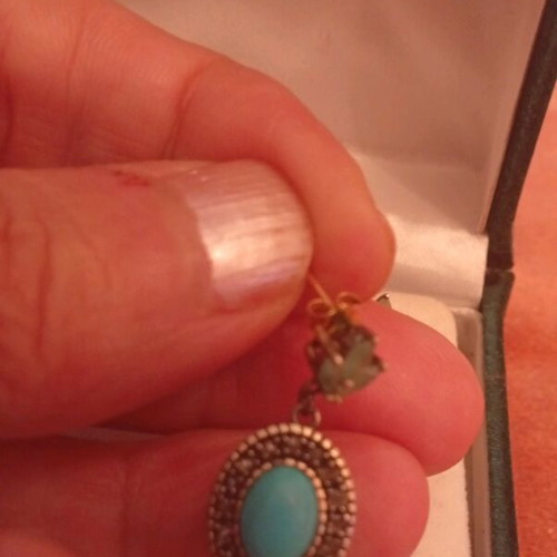 Antique earrings 9k gold and 925 silver with turquoise and aventurines