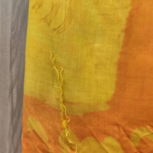 Vintage viscose pareo wrap skirt used, yellow orange tribal print