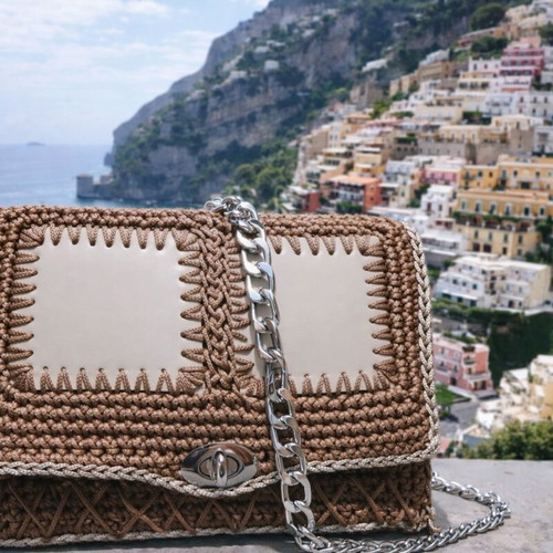 Camel Touch crossbody bag new, knitted with leather flap