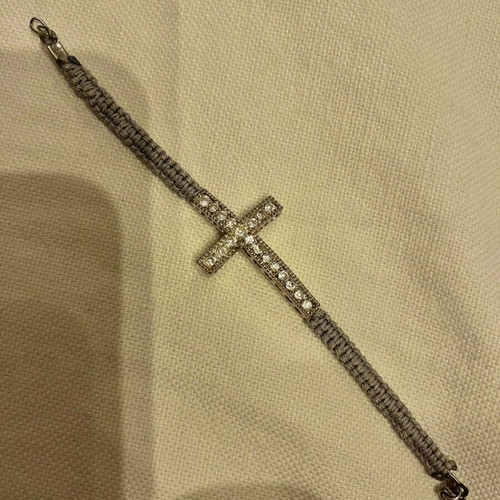 Macrame bracelet with cross like new, grey