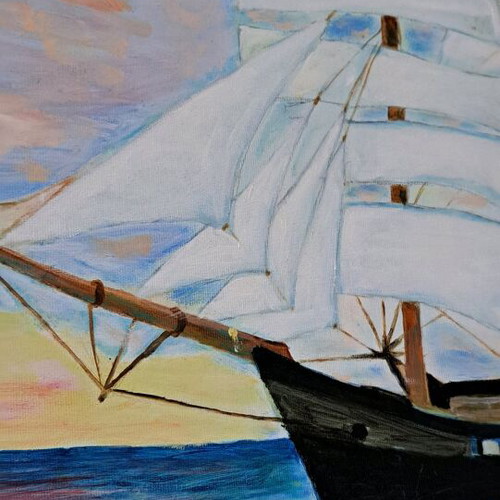 Oil painting ship new with oil paint