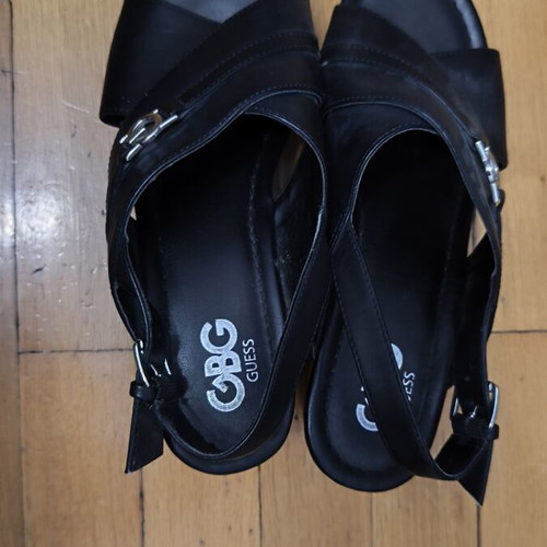 Guess platform sandals size 39 used, black leather upper