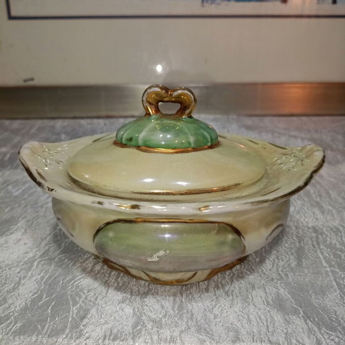 Bavarian porcelain fondue pot used, antique decorative piece