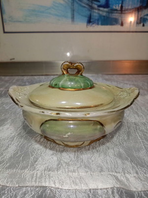 Bavarian porcelain fondue pot used, antique decorative piece