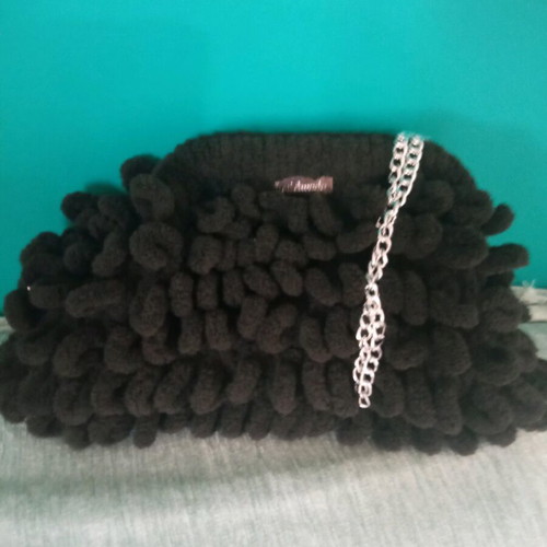 Handmade black knitted shoulder bag new with Puffy Alize yarn