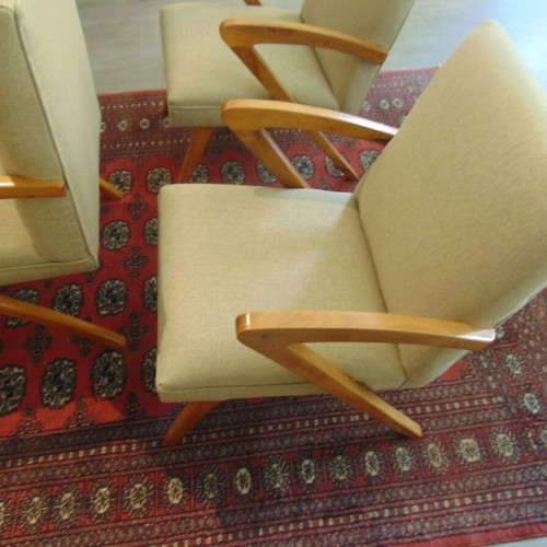 Vintage Danish armchair and 2 chairs with side table, fully refurbished
