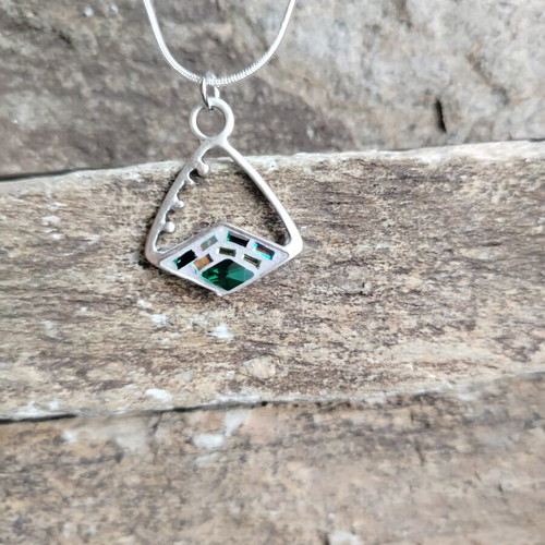 Sea Breeze mosaic necklace handmade with silver plating