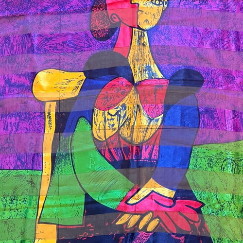 Picasso vintage scarf used, 90’s art with signature and colors