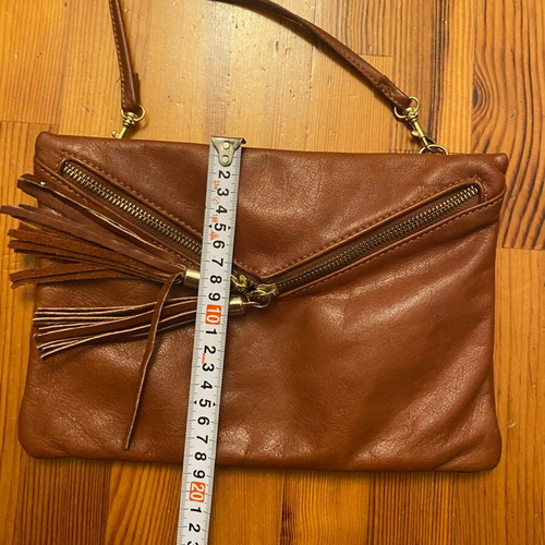 Leather crossbody bag camel brown used with envelope style