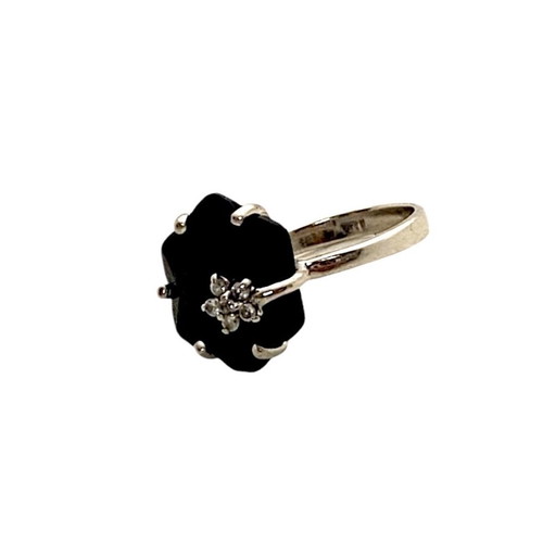 Silver ring size 16 with large sapphire and 6 sparkling Swarovski like new