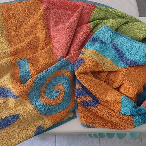 Beach and bath towels like new, 2 large, white and printed