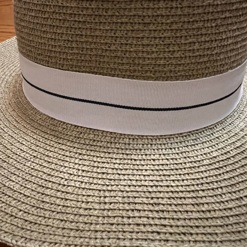 Boater straw hat, beige, adjustable strap