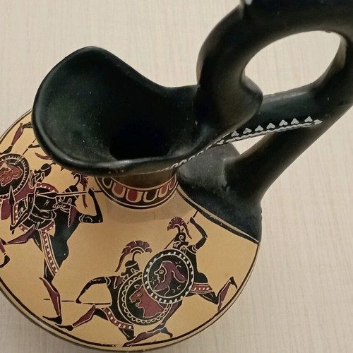 Ceramic wine jug like new with ancient Greek decoration