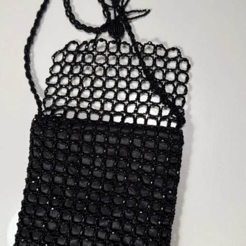Vintage black handmade bag with beads small size like new