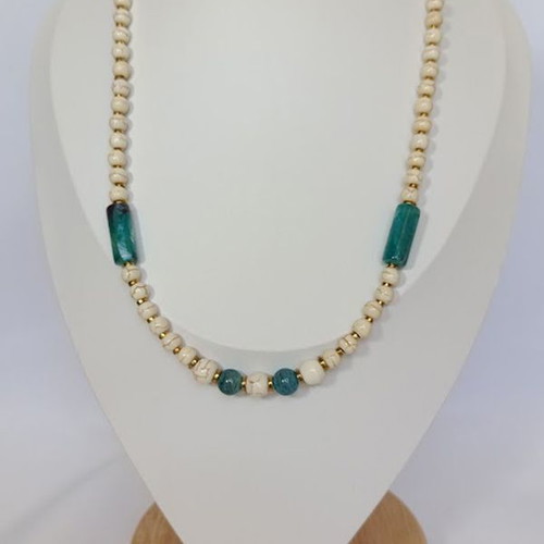 Ivory Amazonite Necklace new, white and turquoise beads