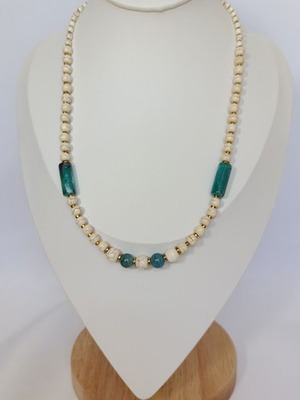 Ivory Amazonite Necklace new, white and turquoise beads
