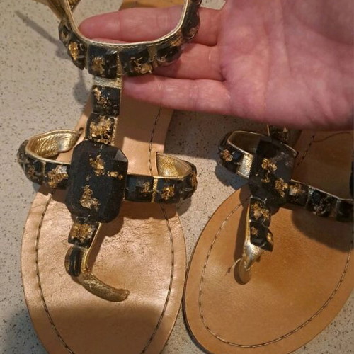 Diane von Fürstenberg sandals used, black and gold