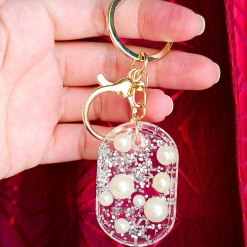 Handmade keychain new resin with pearls and silver detail