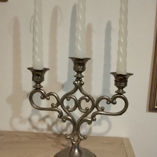 Metal candlestick with candles, height 22 cm, like new