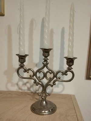 Metal candlestick with candles, height 22 cm, like new