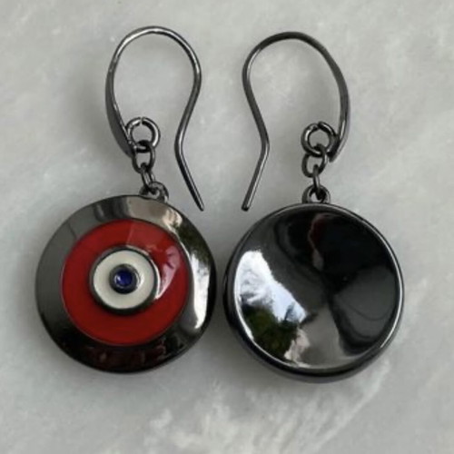 Anna Maria Mazaraki earrings new with black silver-plated metal and red enamel