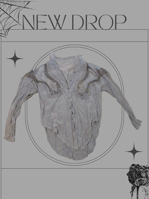 Y2K Vintage Shirt Used, Frozen Gray with Romantic Lace Details