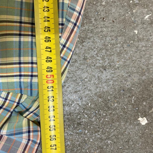 Ralph Lauren Fun Oxford Shirt L, blue yellow green plaid, orange pony