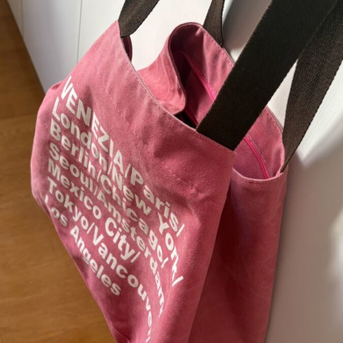 Tote bag like new, cotton canvas shoulder and hand bag, watermelon color