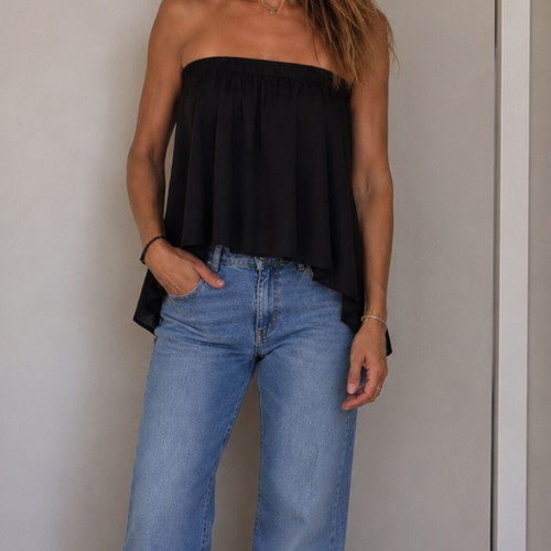Shein strapless asymmetrical blouse, black, size S