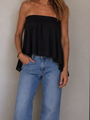 Shein μαύρη ασύμμετρη μπλούζα στράπλες, μέγεθος S