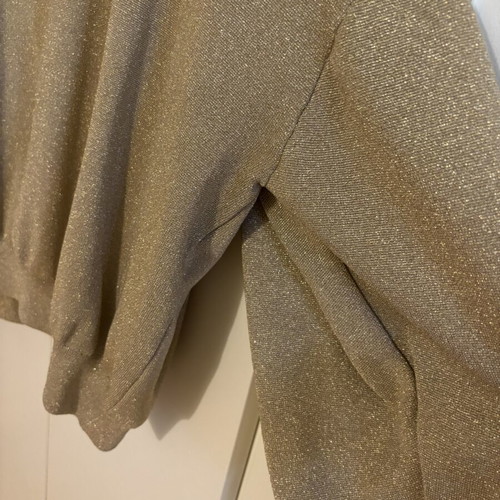 Zara women's bomber jacket cardigan with metallic lurex yarn, gold champagne, zipper