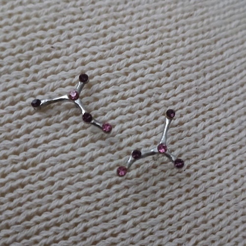 Earrings constellation design with pink and purple rhinestones like new