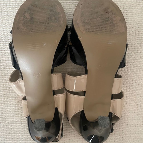 Patent leather sandals used, size 40, beige and black