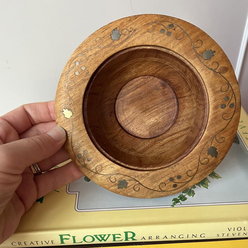Vintage wooden fondant bowl with brass details, like new