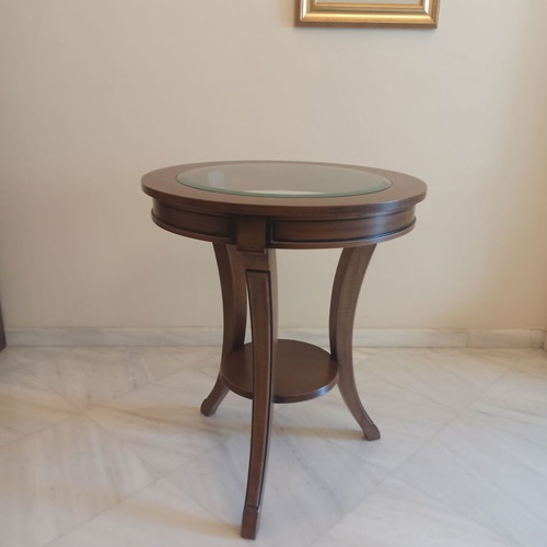 Handmade living room coffee tables, oak with lustro patina, 60.2 cm radius, 72 cm height