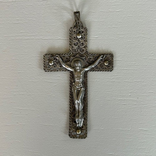Handmade cross used with filigree decoration and crucifix Christ figure