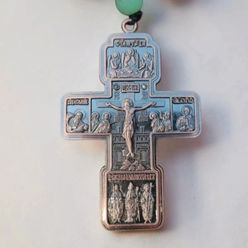 Ornate cross with wooden beads new, brown
