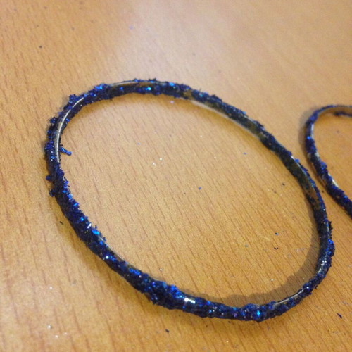 Handmade bracelets hoops with blue glitter, used, set of 2