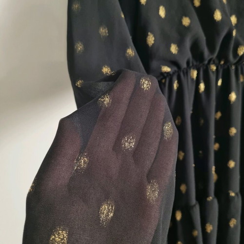 Black dress with gold polka dots and lace like new, size M