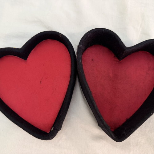 Vintage embroidered heart box used, handmade