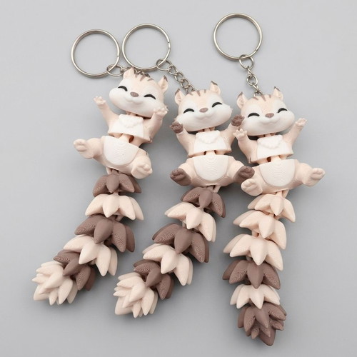 Articulated Squirrel Keychain Fidget Toy, 12cm, multicolor