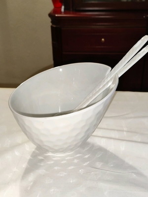 Espiel Honeycomped Salad Bowl with White Porcelain Spoons New 20x20x17cm