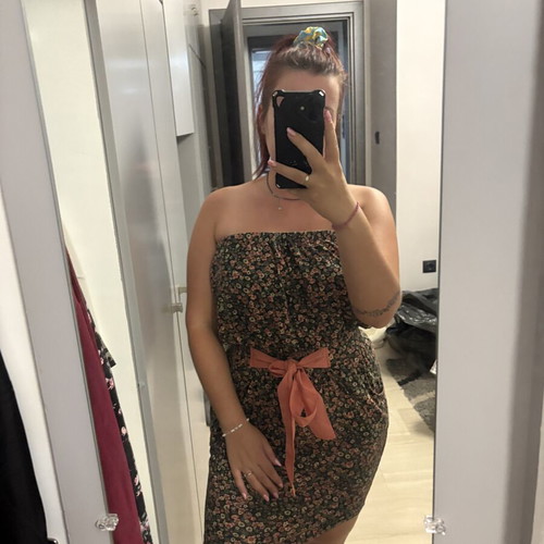 AJC Floral Strapless Dress with Belt and Pockets, One Size