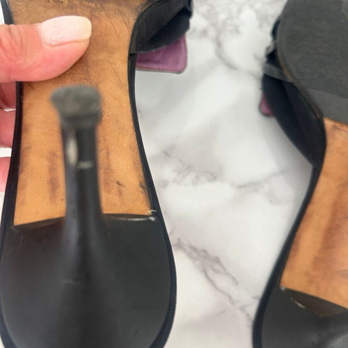 Byblos vintage women's sandals black satin leather size 40 used