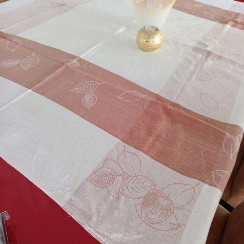 Tablecloth with brown stripes handmade, used, 134x124 cm