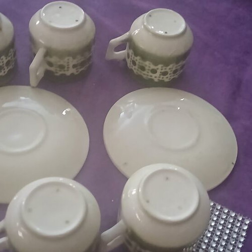Greek coffee cups vintage, set of 6 cups and 2 saucers used